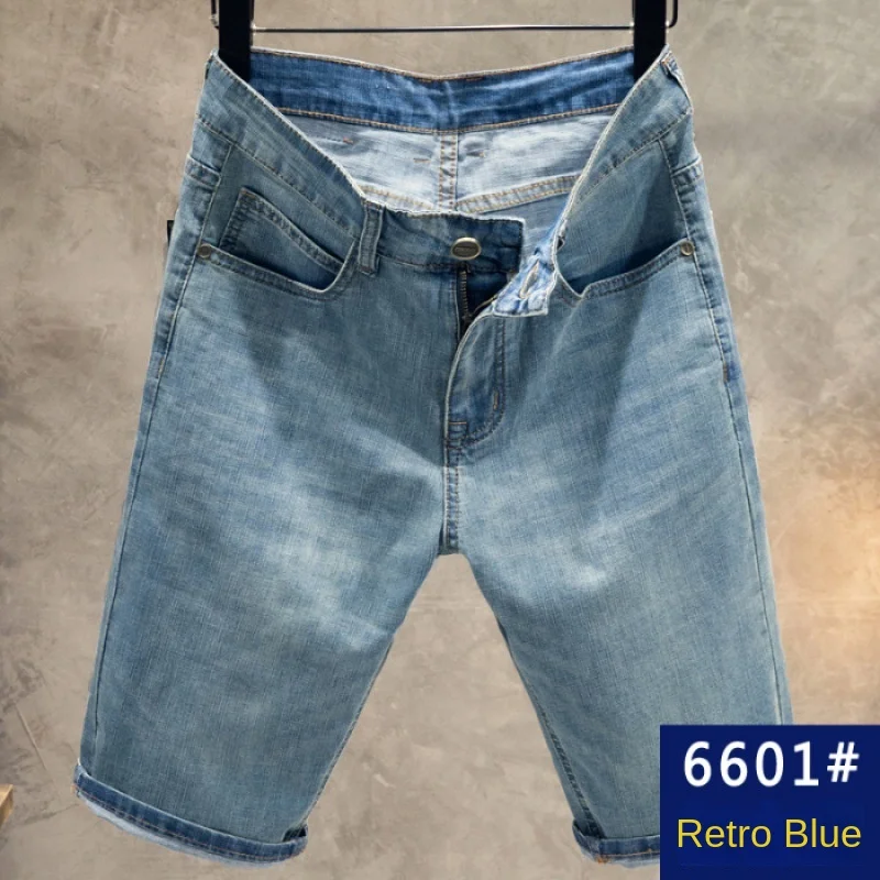 Short en jean slim pour homme, coupe droite, classique, assressenti, haut de gamme, simple et décontracté, été, 2024