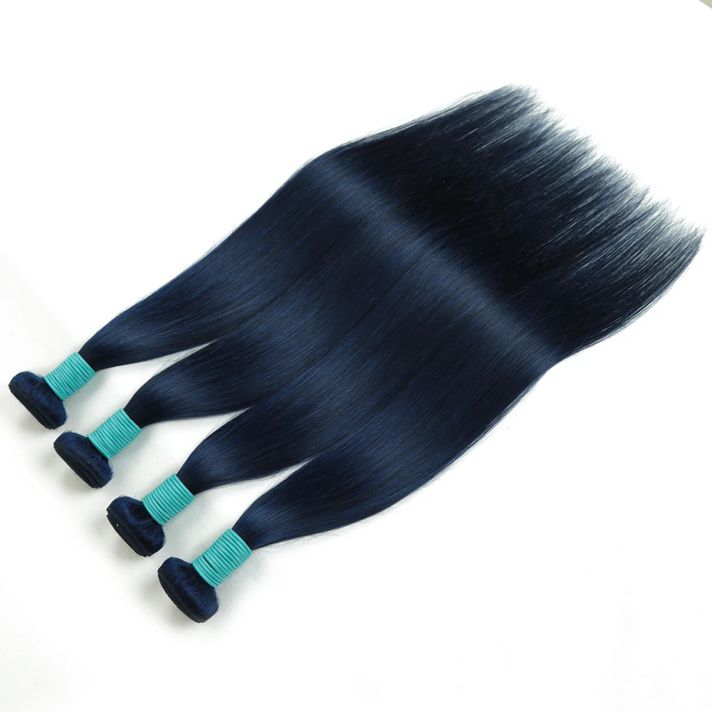 

INS FACING Brazilian Human Hair Bundles for Women Silky Straight Human Hair Bundle Ombre Blue Remy Weave Hair Extensions