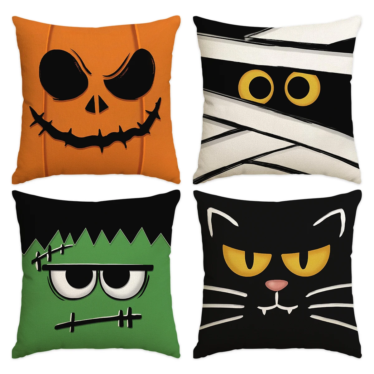 1/4 قطعة كيس وسادة للهالوين، غطاء وسادة إموجي ممتع باللون البرتقالي للهالوين، أريكة مزخرفة، غرفة معيشة، غطاء وسادة لغرفة النوم
