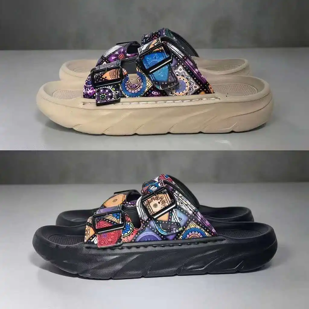 

2026 Fashionable classic print men's slip-on sandals - summer thick-soled comfortable lightweight and casual sandals