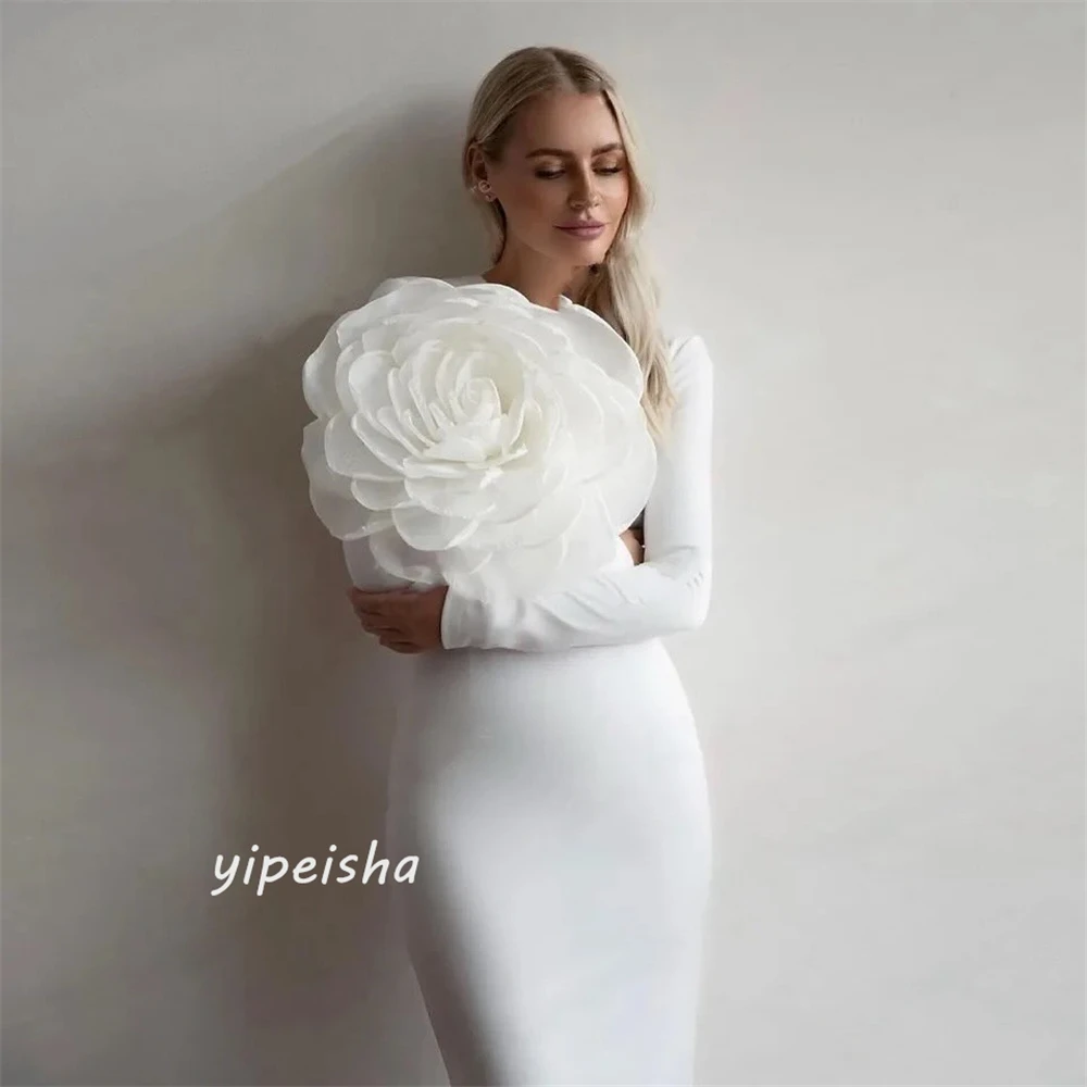 Yipeisha Exquisite Classic Formal Evening O-Neck Ankle-Length A-line Flowers Satin Bespoke Occasion Dresses