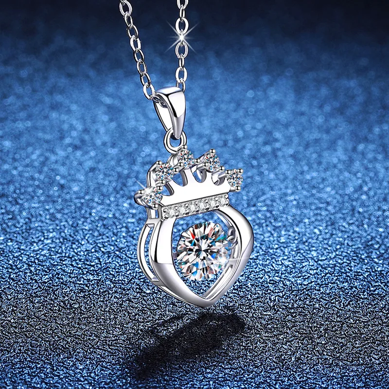 Colar feminino de moissanite pt950 1ct com pingente de dança, joia de dia dos namorados, presente de platina brilhante b2b atacado