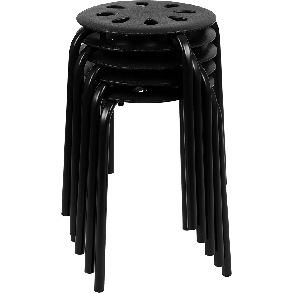 مقاعد بلاستيكية قابلة للتكديس من إيما وأوليفر، مقاس 17.5 بوصة للمدرسة والمكتب والمنزل، طقم من 5 قطع، أسود