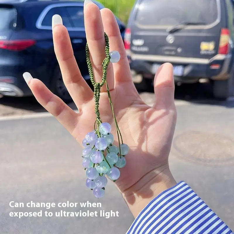 Color-changing Grape Pendant Keychain DIY Hand Woven Material Package Bead Car Key Backpack Pendant Decoration Accessory
