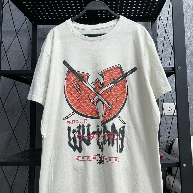 Wu Tang School Band High Street Rock West Coast Wind Hiphop Camiseta de algodón de manga corta para hombres y mujeres