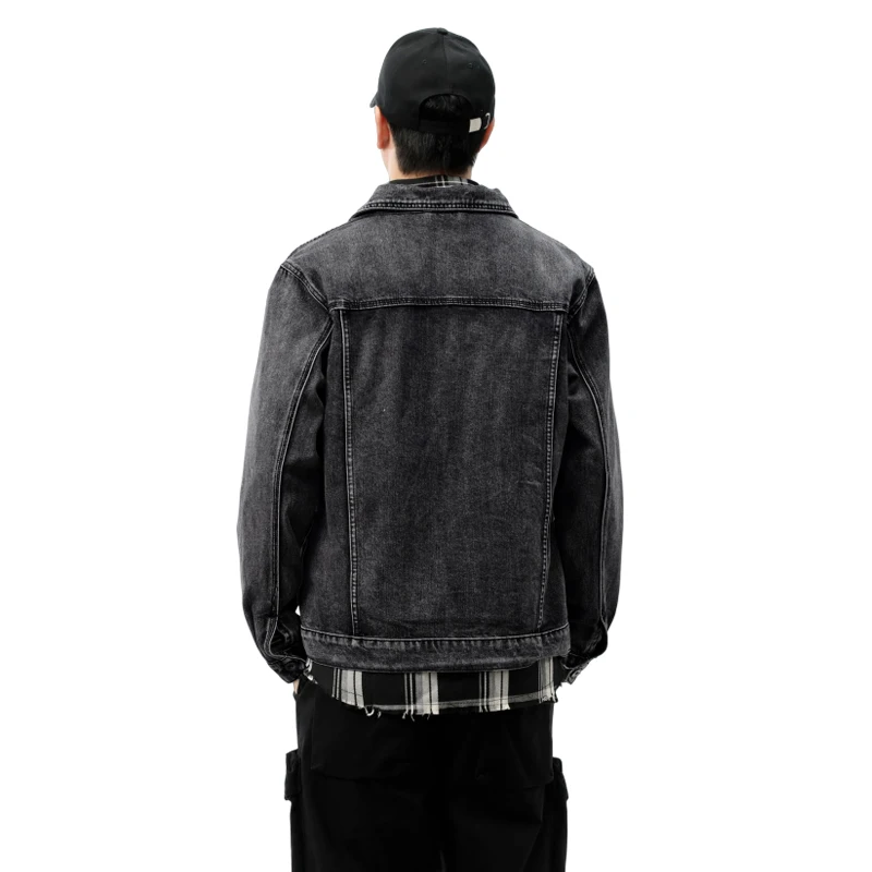2026 Fall/Winter Grey Streetwear Brand American High-Street Washed Loose-Fit Plus-Size 5XL Workwear Pocket Denim Jacket for Men view 4