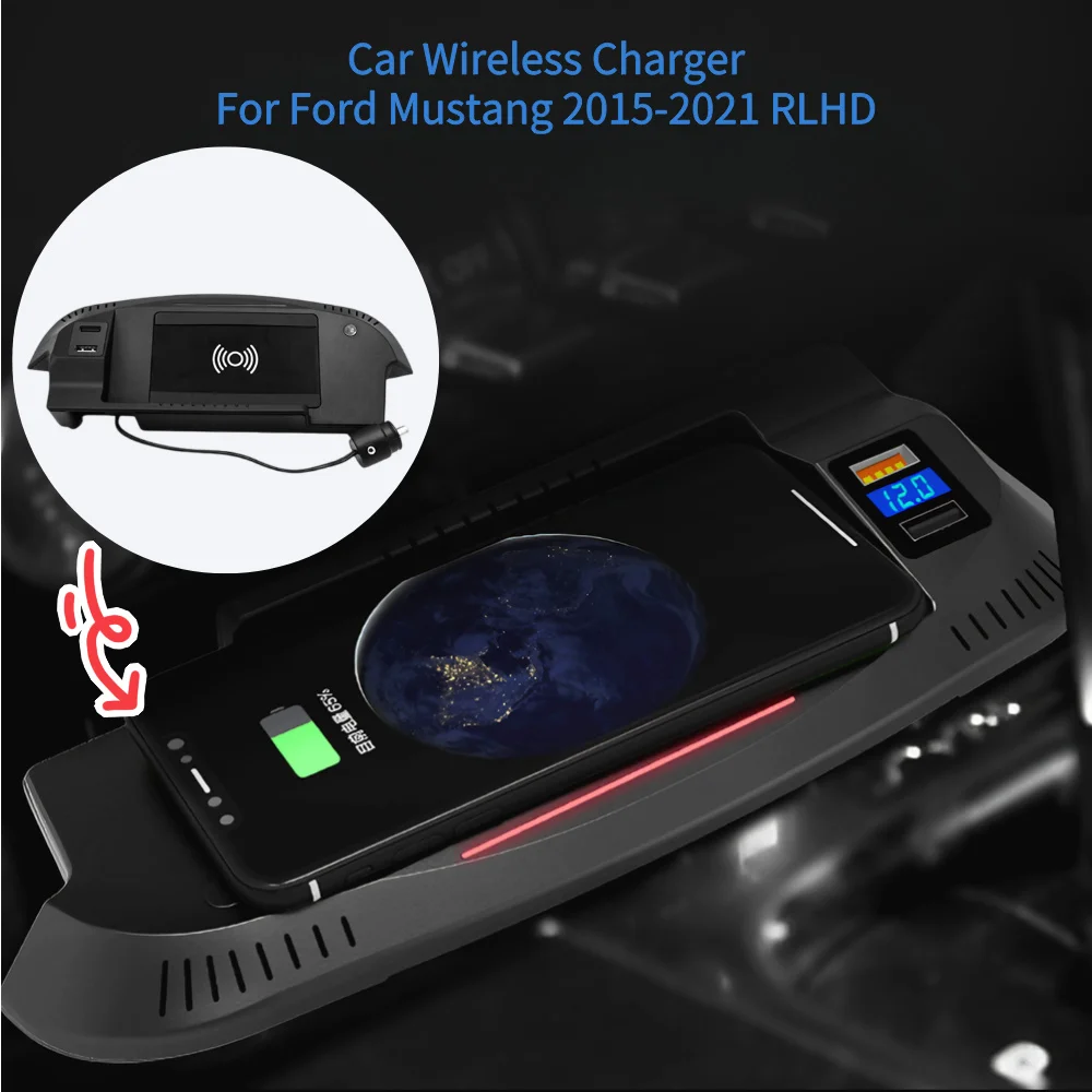 

MOCENDO 15W Wireless Charger for Ford Mustang GT 2015-2021 QI Fast Charging Car Accessory Interior Modification Phone Charging P