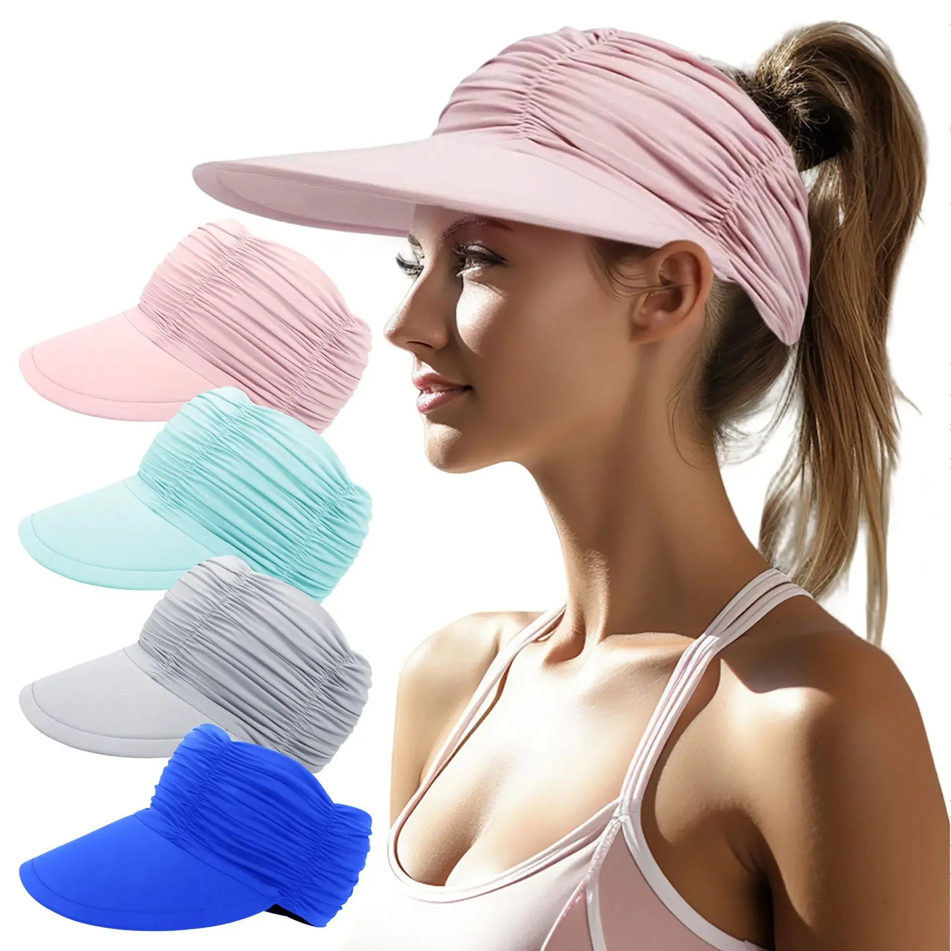Damen-Kopftuch-Visor mit breiter Krempe, Sonnenhut, Stirnband, Kappe, Sommer-Strand-Sonnenhüte, UV-Schutz, Damen-Baseballkappe für Sport
