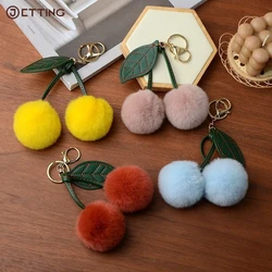 1PC New Otter Rabbit Hair Cherry Multi-color Car Keychain Pendant Cute Pompom Doll Doll Bag Bag Hanging Key Chain for Women Gift