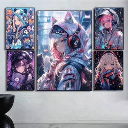 Pop Neon Elements Anime Cat Ears Girl Classic Movie Posters Whitepaper Sticker DIY Room Bar Cafe Aesthetic Art Wall Painting