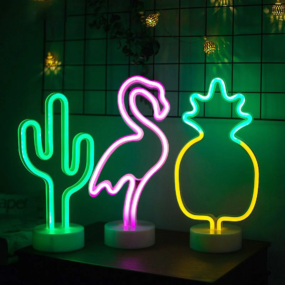 Battery/USB LED Neon Night Light Sign Flamingo Unicorn Coconut Tree Cactus Pineapple Table Lamp Kids Bedroom Christmas Art Decor