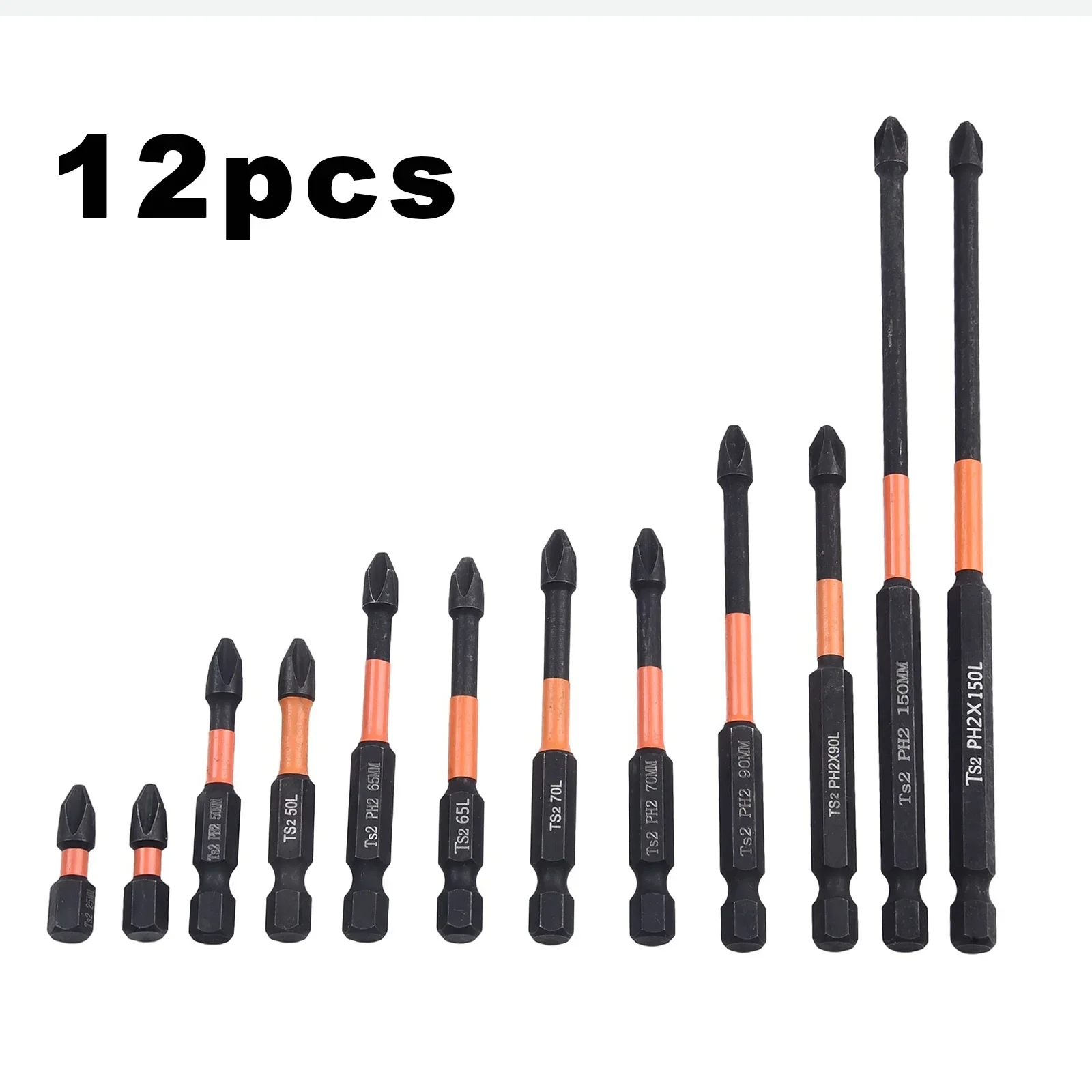 ไขควงที่เชื่อถือได้ชุดบิต12ชิ้น PH2บิตที่มีความยาวเพิ่มขึ้นเพื่อลดความเสียหายและดูดซับแรงบิดที่มีประสิทธิภาพ