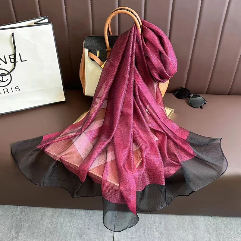 2024 Luxury Silk Scarf Women Winter Warm Shawl Wraps Lady Foulard Hijab Scarves Solid Female Thin Pashmina Bandana Headband