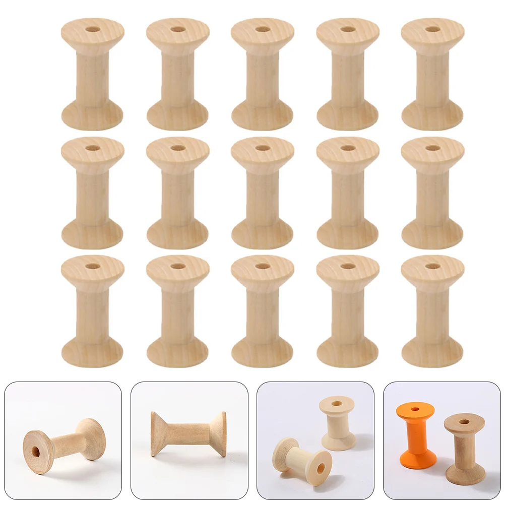 

50 Pcs Empty Thread Spools DIY Handmade Wooden Bobbin Natural Winding Wire Weaving Bobbins Embroidery