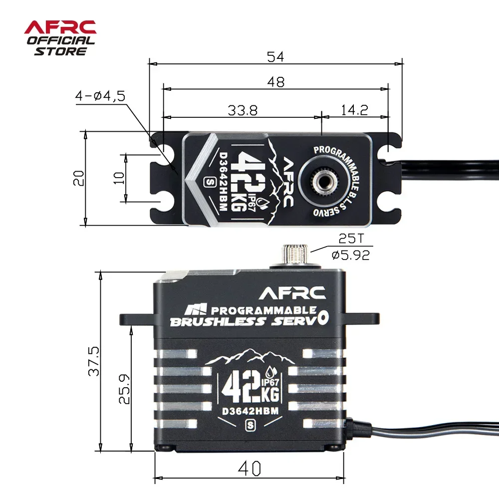 AFRC-D3642HBM-S IP67 programmeerbare borstelloze servo met hoog koppel voor HSP YOKOMO TRXXXS 1/5, 1/8, 1/10 RC auto boot robot enz. Upgrad