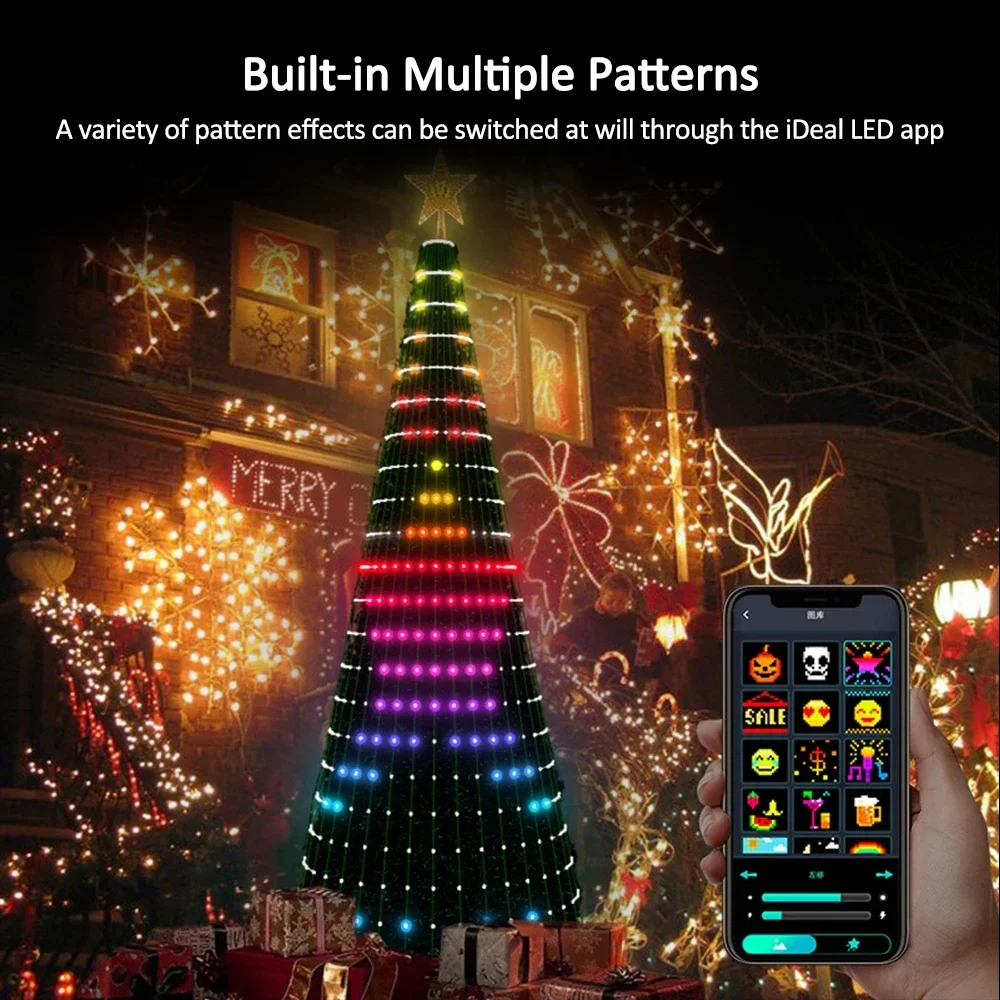 Luci stellari per albero di Natale Luce natalizia RGB intelligente con timer remoto Sincronizzazione musicale Illuminazione natalizia controllata da app Bluetooth