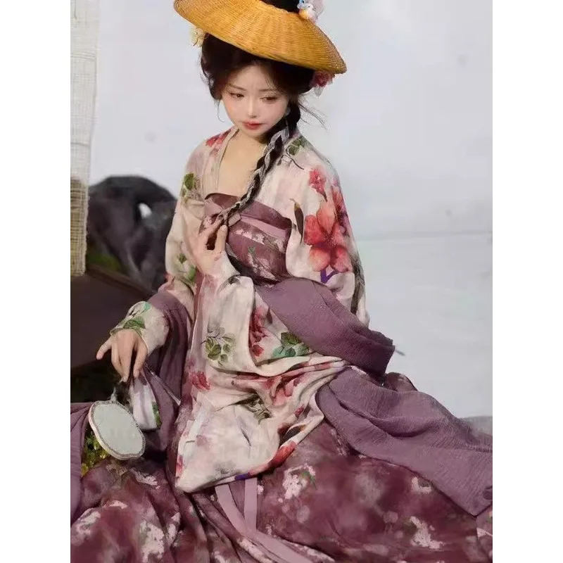 New Hanfu summer Tang style top chest-length broken skirt pastoral classical style suit