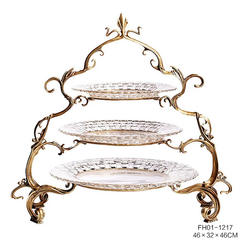 Luxury Royal Unique Crystal/Glass Decorative Fruit Bowl/Candy Plate with Modern Copper Home Decorative Dewaxed Brass