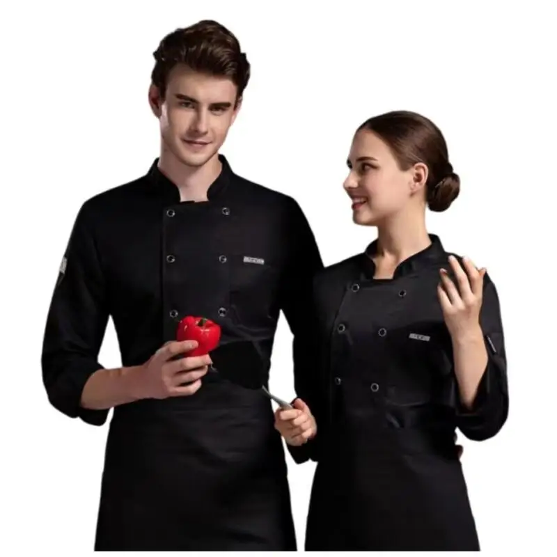 Uniforme de Chef de cuisine de Restaurant d'été, noir et blanc, vêtements de travail en maille respirante, chemise à manches courtes/longues avec boutons de cuisine