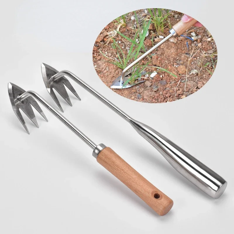 New Type Beech Handle Stainless Steel Multifunctional Weeder Horticultural Weeding Tools Weed Puller Tool Weeders