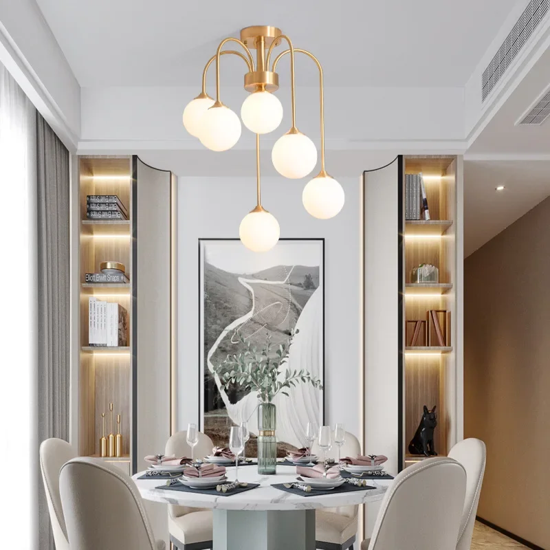 

Copper Art Chandelier Hanging Glass Balls Droplight Dining Room Ceiling Lamp Modern Luxury Indoor Deco Ceiling Chandeliers