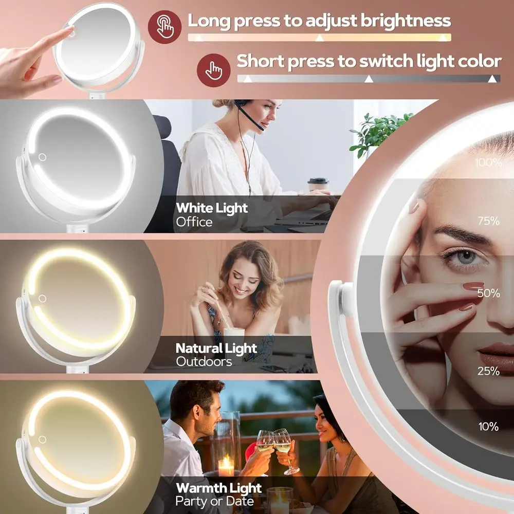 مرآة زينة مضيئة على الوجهين مع تكبير 30 مرة، سطوع قابل للتعديل، وارتفاع للحمام، هدية مثالية للنساء i #2
