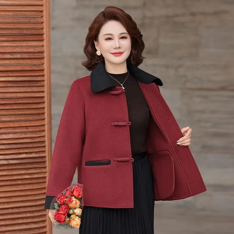 

Middle Aged Mother Fashion Double Sided Woolen Outwear Korean Female Long Sleeves Coat Spring Autumn Women Large Size 5XL Jacket