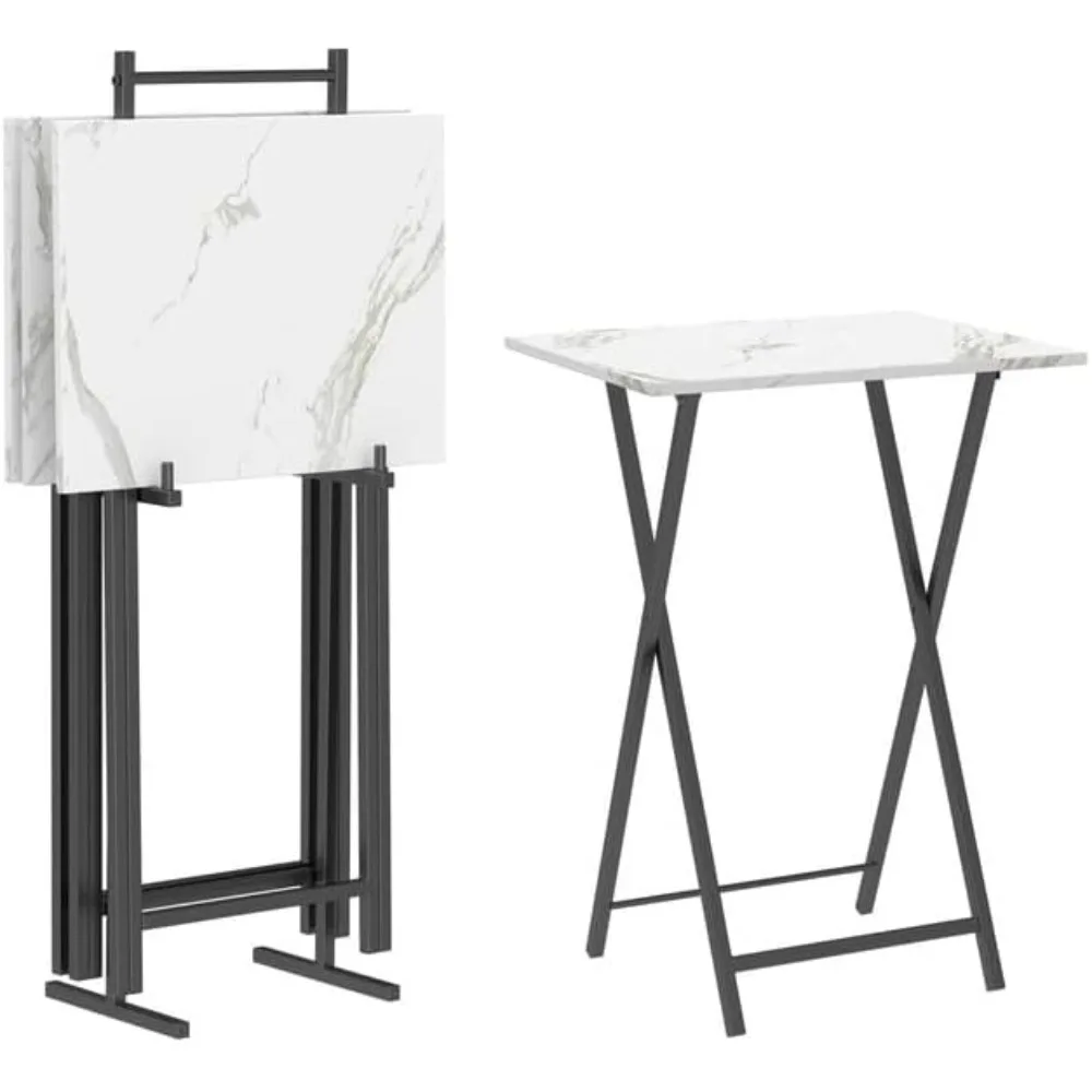 

Folding TV Tray Tables, Set of 4 TV Trays with Storage Rack, Industrial Side Table for Eating at Couch, Foldable Snack Table fo