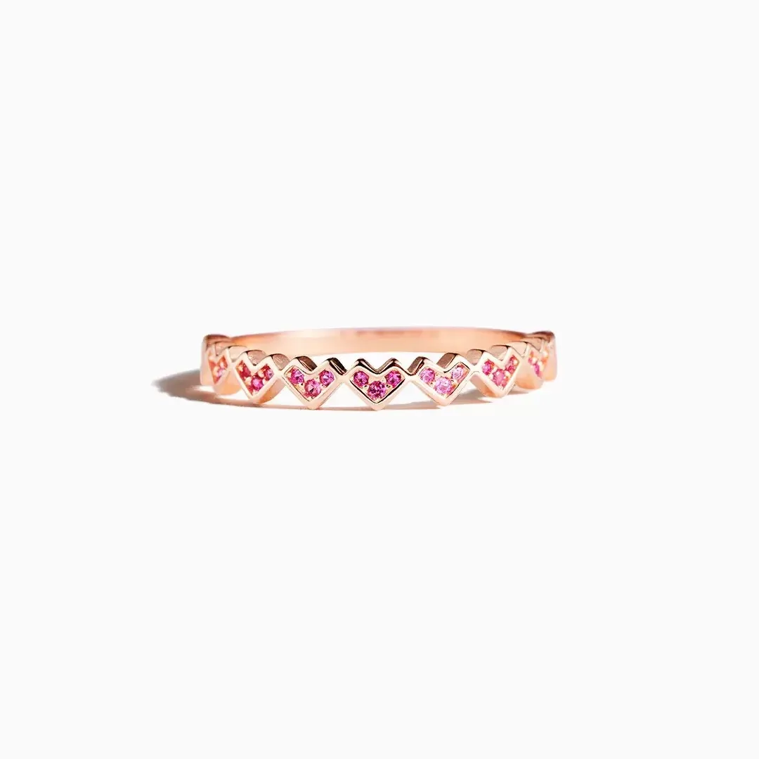 Withered S925 pure silver heart continuous zircon ring for women, simple and fashionable versatile food ring