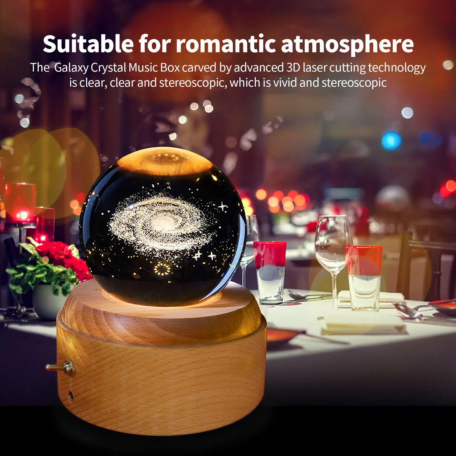 Crystal Ball Wooden Luminous Music Box Music Box Projector Rotary Innovative Birthday Gift Hand Crank Music Box Mechanism Gift