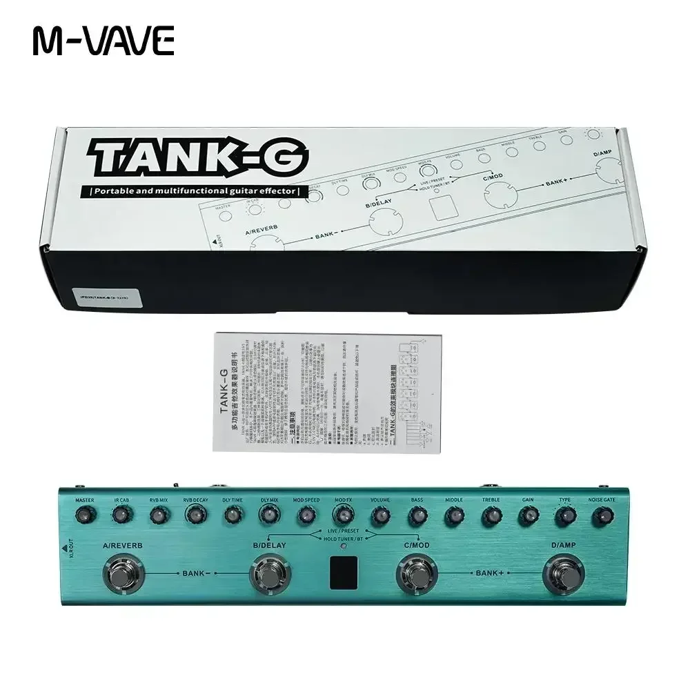 M-VAVE Tank-G Pedal de efectos de guitarra recargable 36 preestablecimiento 9 ranuras de preamplificador 8 ranuras de cabina IR 3 piezas de guitarra de reverberación de retardo de modulación