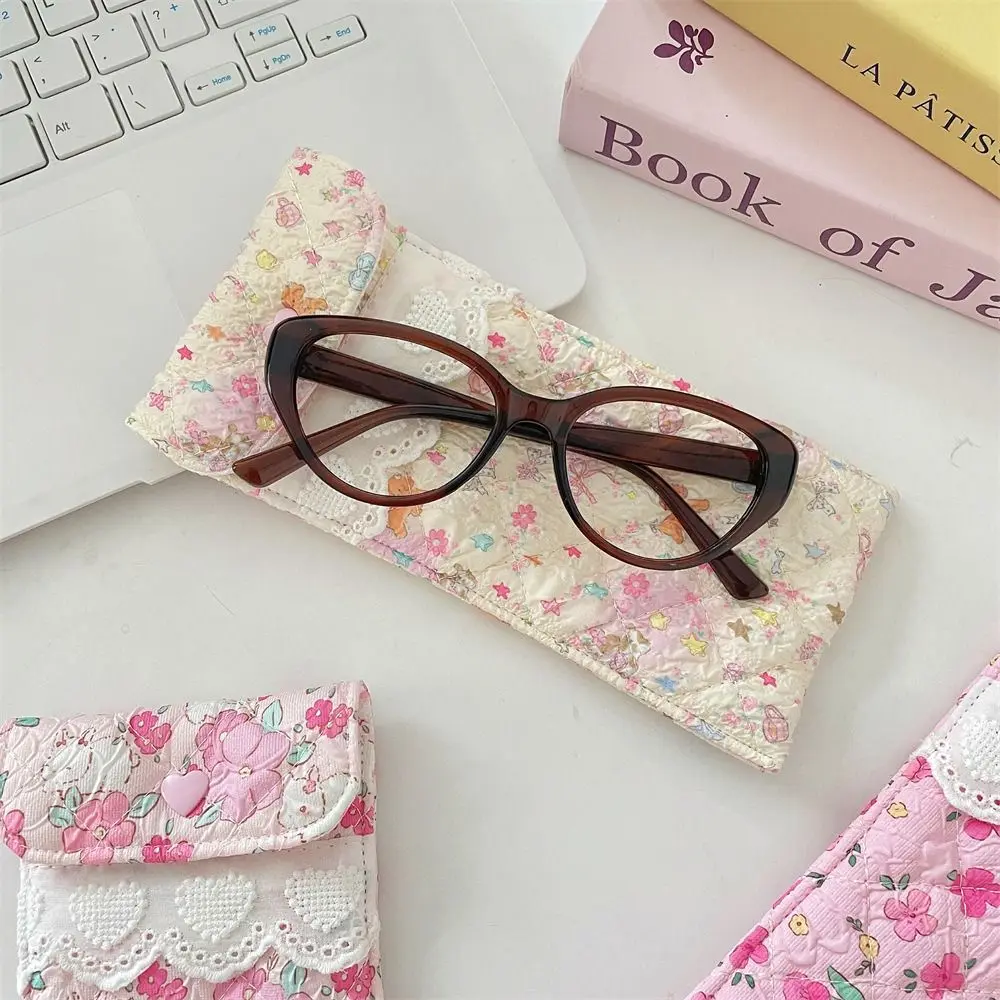 

Korean Style Cotton Glasses Storage Bag Lace Heart Multi-Functional Cute Pencil Case Sunglasses Pouch Sweet Lipstick Bag Outdoor