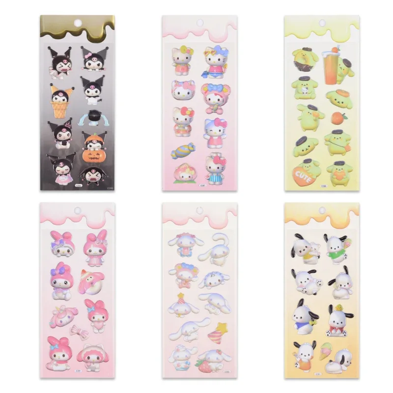 6pcs Sanrio Kuromi MyMelody 3D Bubble Sticker Gukagu Plate Sticker Cartoon DIY Decorative Hand Account Small Card Material