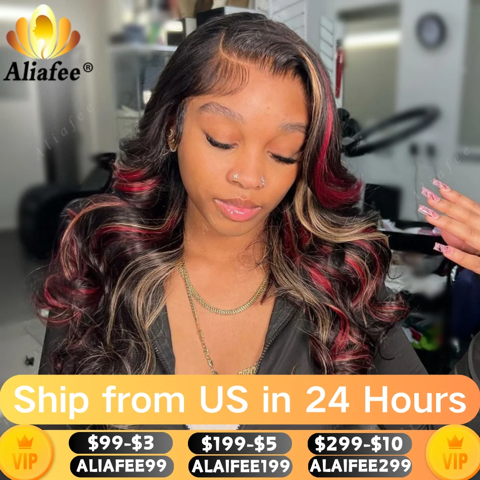 32Inches Highlight 27 Red Burgundy HD 13X4 Lace Frontal Human Hair Wig Pre Plucked Body Wave Lace Front Wig Human Hair for Women