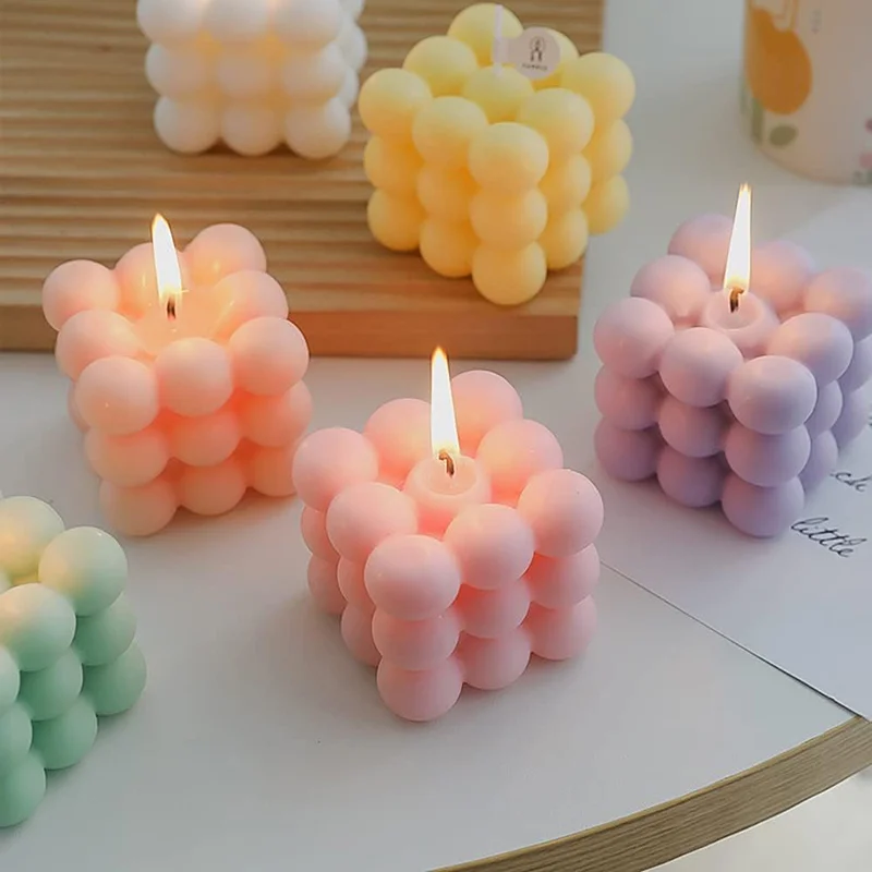 Moldes de silicona para velas, fabricación de velas de cubo de Rubik, molde de pastel de burbujas 3D para hornear, molde de postre, jabón de cera de