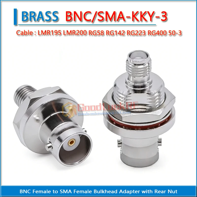 BNC Female to SMA Female Bulkhead Adapter with Rear Nut - Panel Mount Coaxial Connector BNC Jack to SMA Jack Through Wall Fixed