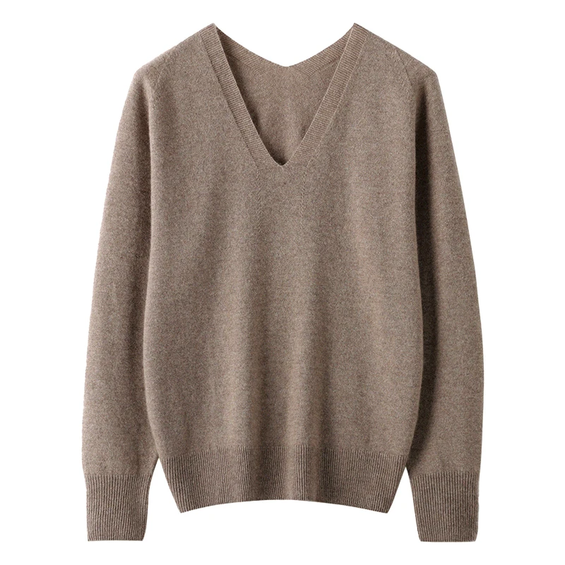 100% Cashmere Sweater 2024 New Women Long Sleeve Pullover Autumn V-Neck Basic Jumper For Female Soft Shirt Girl Clothes Winter