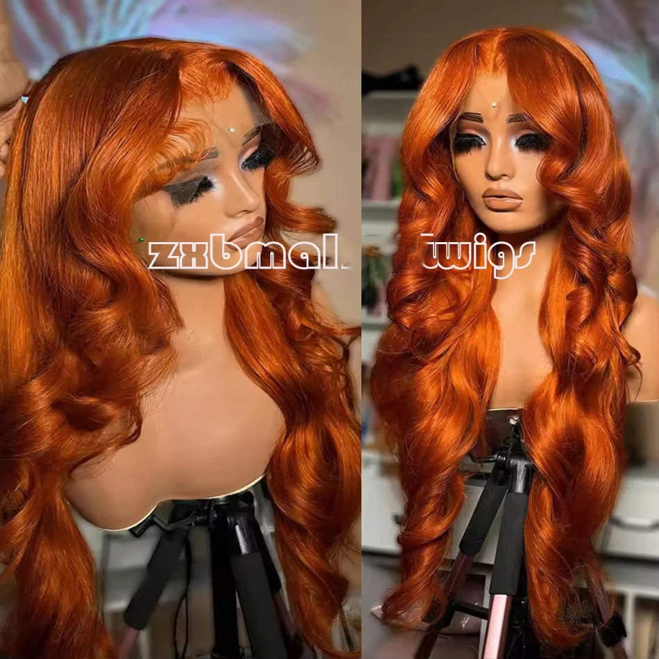 

Синтетические волосы 13X4 Оранжевый Рыжий Свободные волнистые парики шнурка для женщин Бесклеевой парик фронта шнурка Детские волосы Волнистые волокна Повседневная одежда