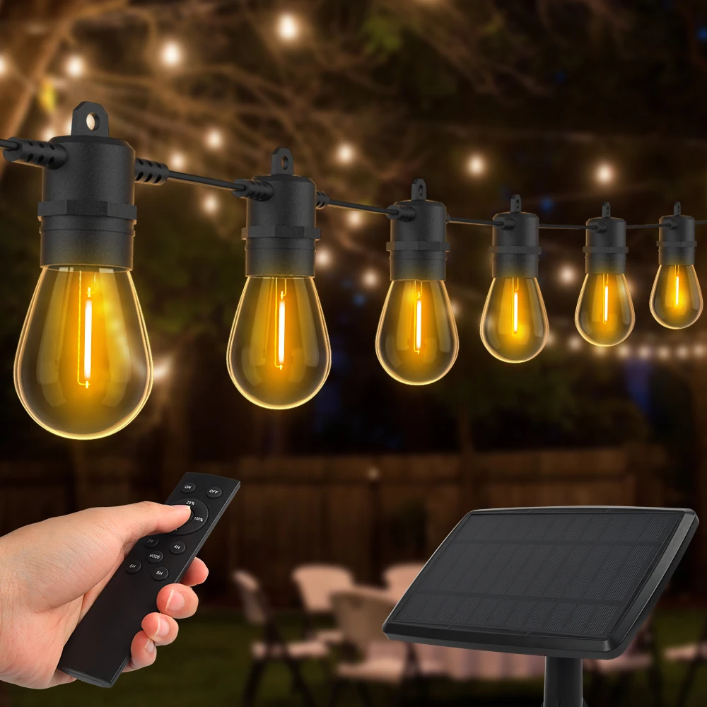 High brighter Solar String Lights 49.2FT(15M) 15bulbs Shatterproof ,Waterproof S14 LED Solar LED fairy lights outdoor garden