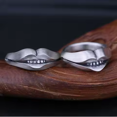 Buyee 925 Sterling Silver Fashion Ring Finger Sweet Kiss Open Ring for Women Men Fashion Cute Fine Jewelry Circle Gift