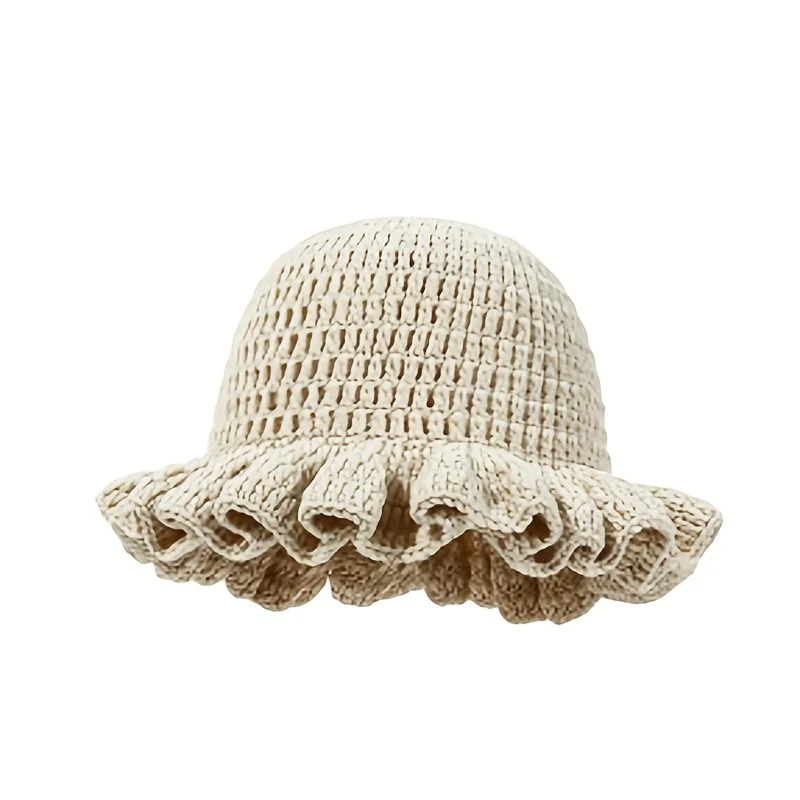 Casual Cute Elegant Retro Street Style Ruffled Knitted Bucket Hat Suitable for Everyday Wear and Holiday Outings