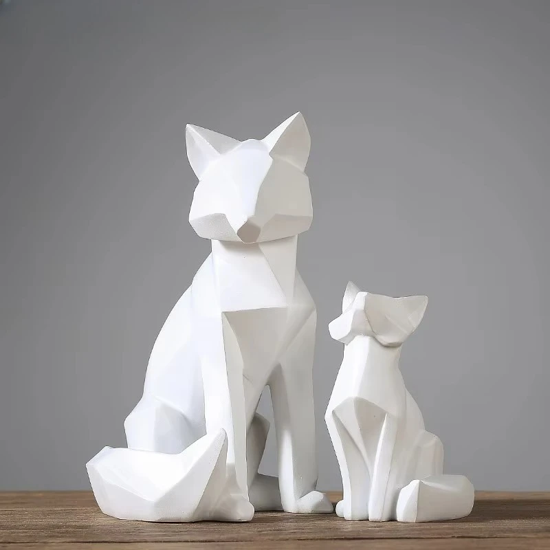 Simple White Modern Abstract Sculpture Fashion Geometric Fox Statue Desktop Ornaments Creative Gift
