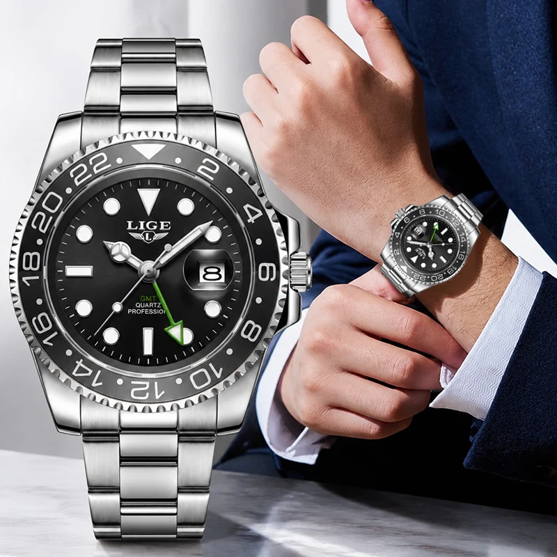 LIGE Fashion Business Men Watch Top Brand Luxury Waterproof Men's Quartz Wristwatches Outdoor Sports Luminous Diving Watch Men