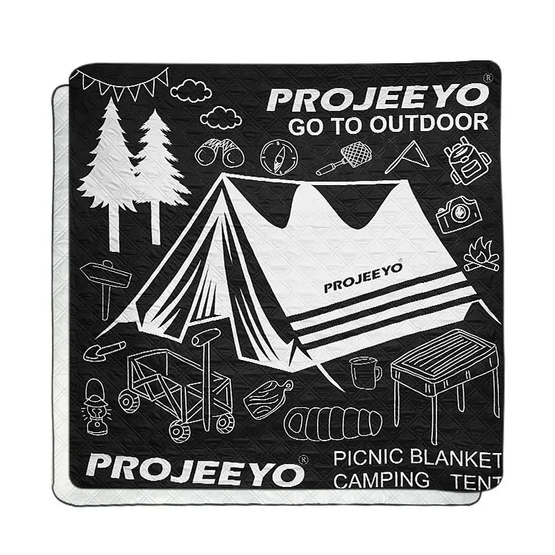 Outdoor camping picnic camp portable black and white graffiti ultrasonic picnic mat moisture-proof mat