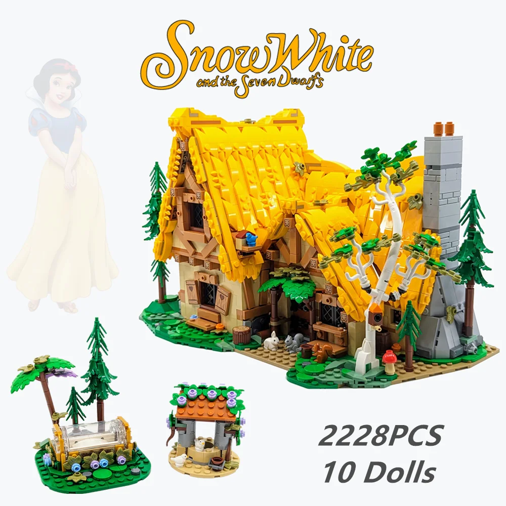 Miniso Disney Snow White Sleeping Princess Prince Seven Dwarfs House Cottage Evil Queen Building Blocks Bricks Kid Toys Gift