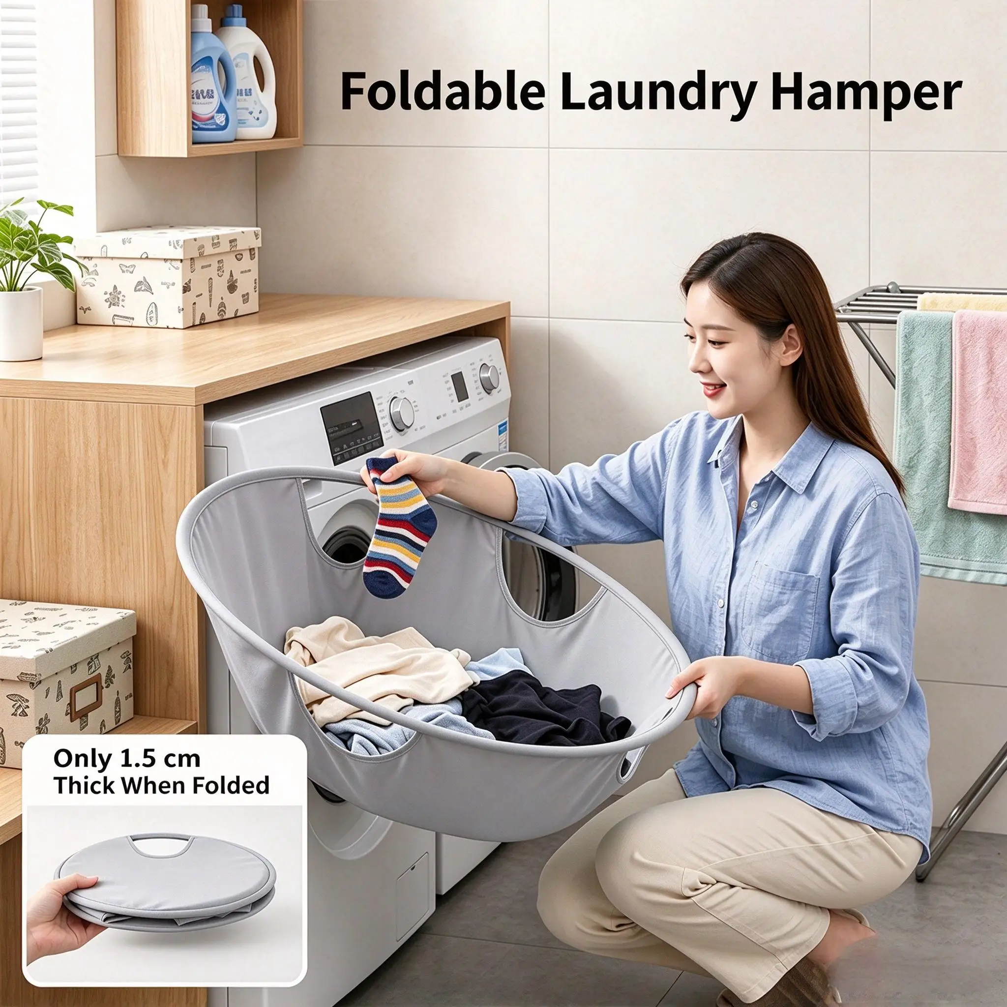 Foldable Pop up Laundry Hamper Portable Large Capacity Laundry Basket with Handle Collapsible Dirty Clothes Storage Bag