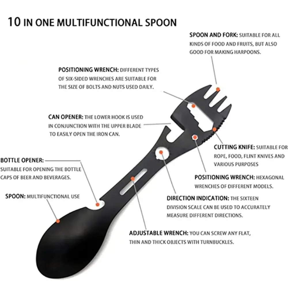 Cutting Kitchen Tool Cookware Camping Tableware Picnic Bottle Opener Picnic Tableware Multifunctional Spoon 10 In 1 Fork Spoon