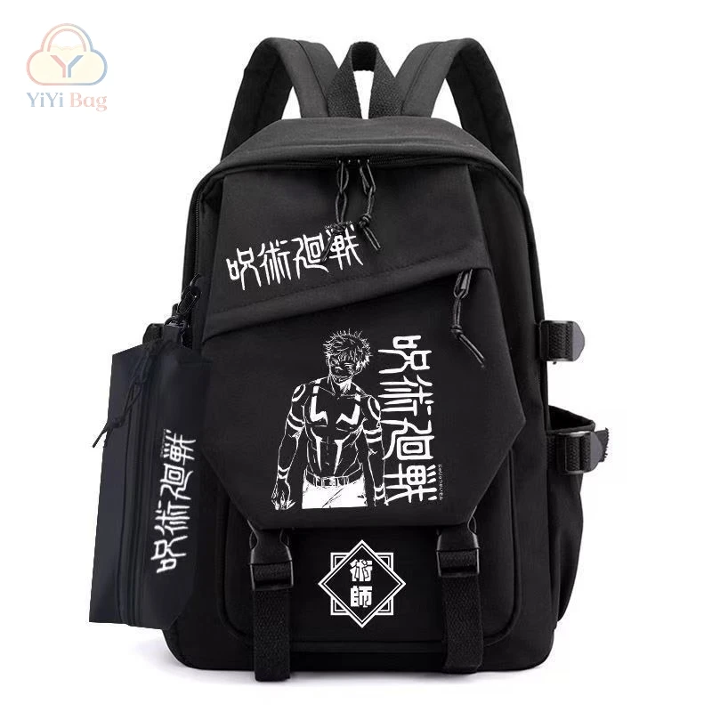 Jujutsu Kaisen Backpack Pencil Case Set Yuji Itadori Megumi Fushiguro Cartoon print Large Capacity School Bag Daypack Book Bag