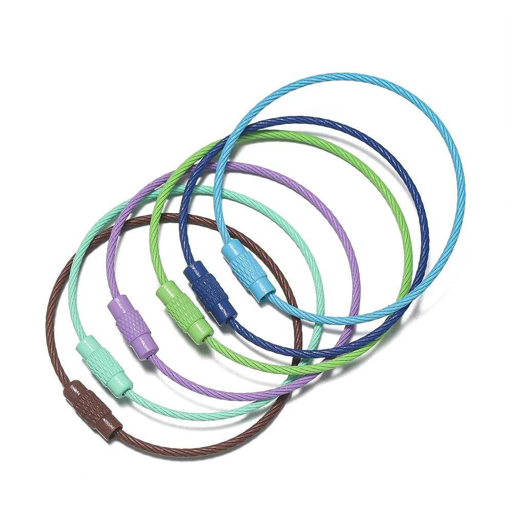 5/10pcs 50mm Colorful Keychain Wire Circle Rope Cable Loop Outdoor Camp Luggage Tag Keyring Screw Lock for DIY Jewelry Making