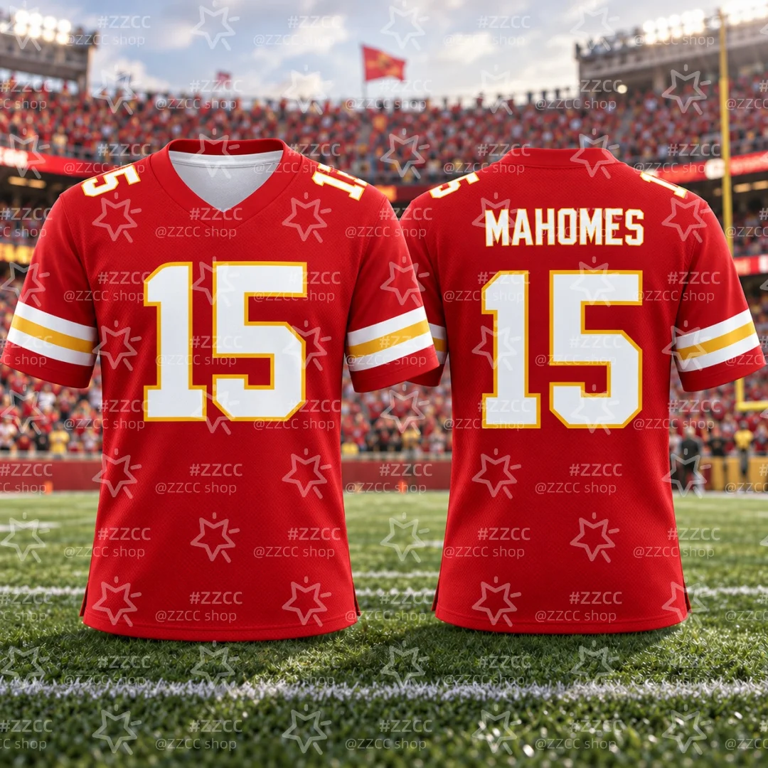 26-27 Men's #15 MAHOMES Football Jersey Sports Tee Quick Dry Fan Rugby Shirt For Game Day Women's T-Shirt Kid's Clothing Tee ﻿